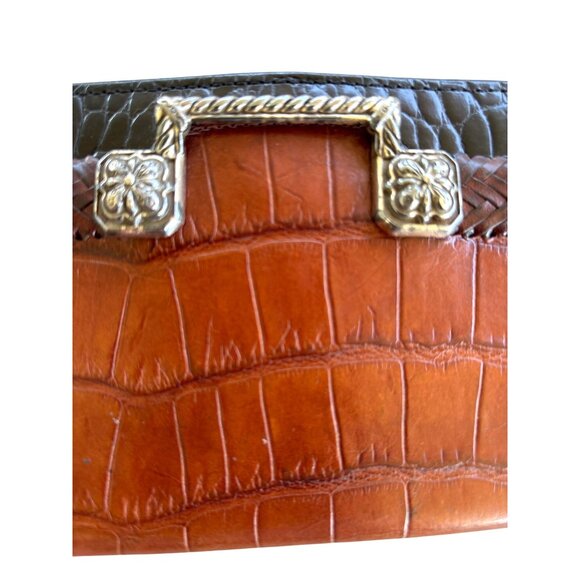 Brighton Two Toned Black Brown Leather Checkbook Wallet Croc Embossed Coin Cards - Picture 2 of 7